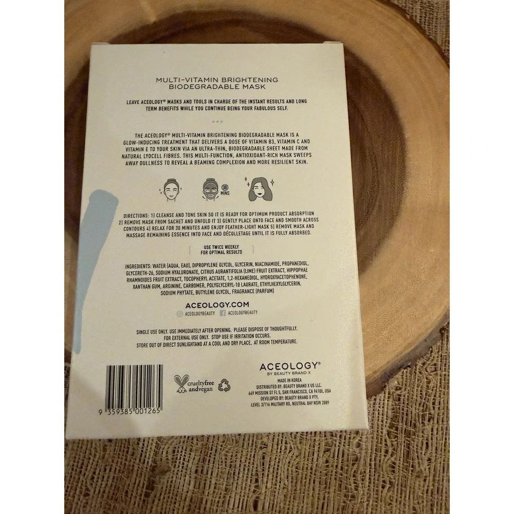 Aceology Multi Vitamin Brightening Biodegradable Mask Set Of 4 Sealed Masks New‎